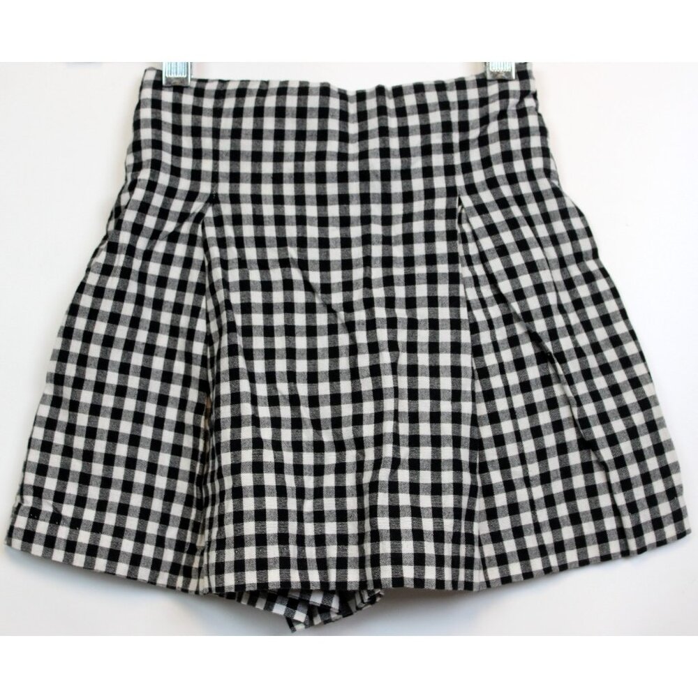 Kelly's Kids Black Plaid Skorts sz Small 5-6 Shorts Pleated Flap Pull on Elastic